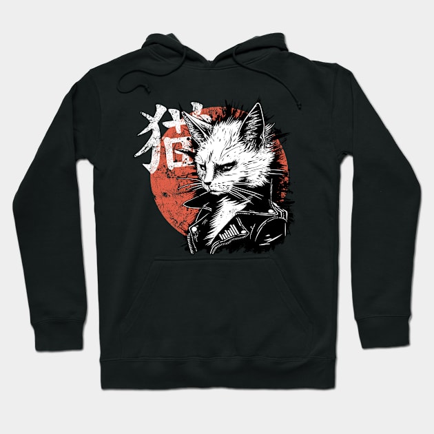 Zen Cat: Tranquility Meets Punk Hoodie by Skull Riffs & Zombie Threads